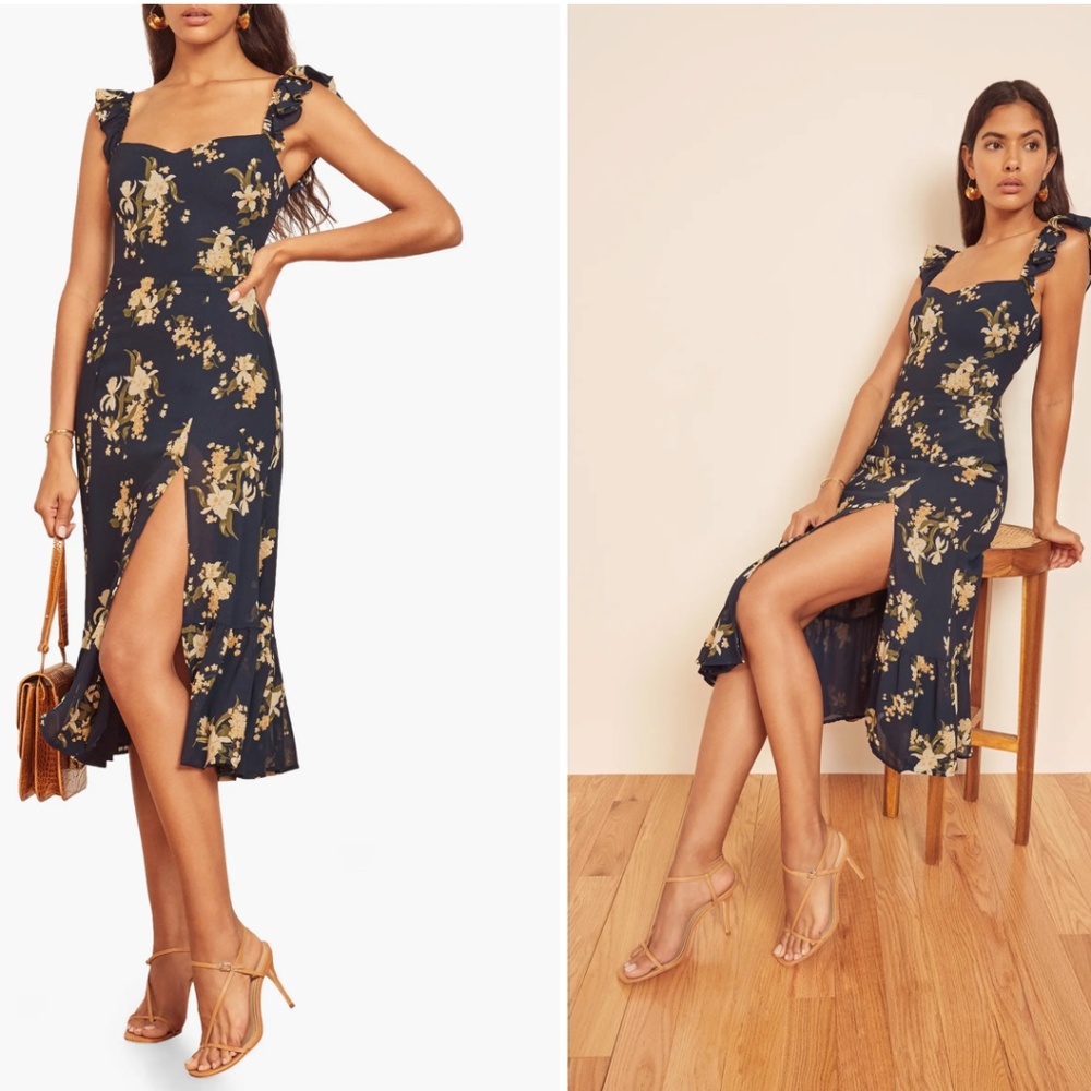 Reformation Bondi Floral Dress in Blue Floral, size small